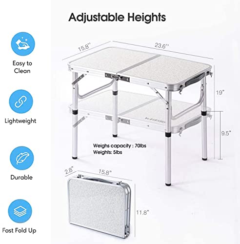 Yihuiko 24''X16'' Folding Camping Table - Portable Aluminum Small Picnic Folding Table - Adjustable Height Outdoor Camp Table For Picnic, Boat, Mini Van, Truckers, Rv #TOP2