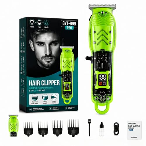Image of GYT-999 Pro Hair Clipper & Trimmer Kit, Stainless Steel Blade | LED Digital Display, Type-C Charging, 4 Guide Combs, Cordless Trimmer, Face, Hair & Body