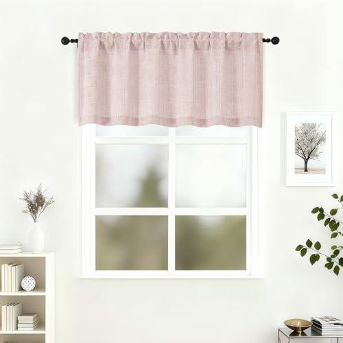 Lecloud Blush Pink Valance for Window 20 Inch Length, Privacy Light Filtering Elegant Kitchen Curtains Over Sink, Breathable Short Drapes with Rod Pockets for Bathroom Cafe, 60" W x 20" L 1 Panel