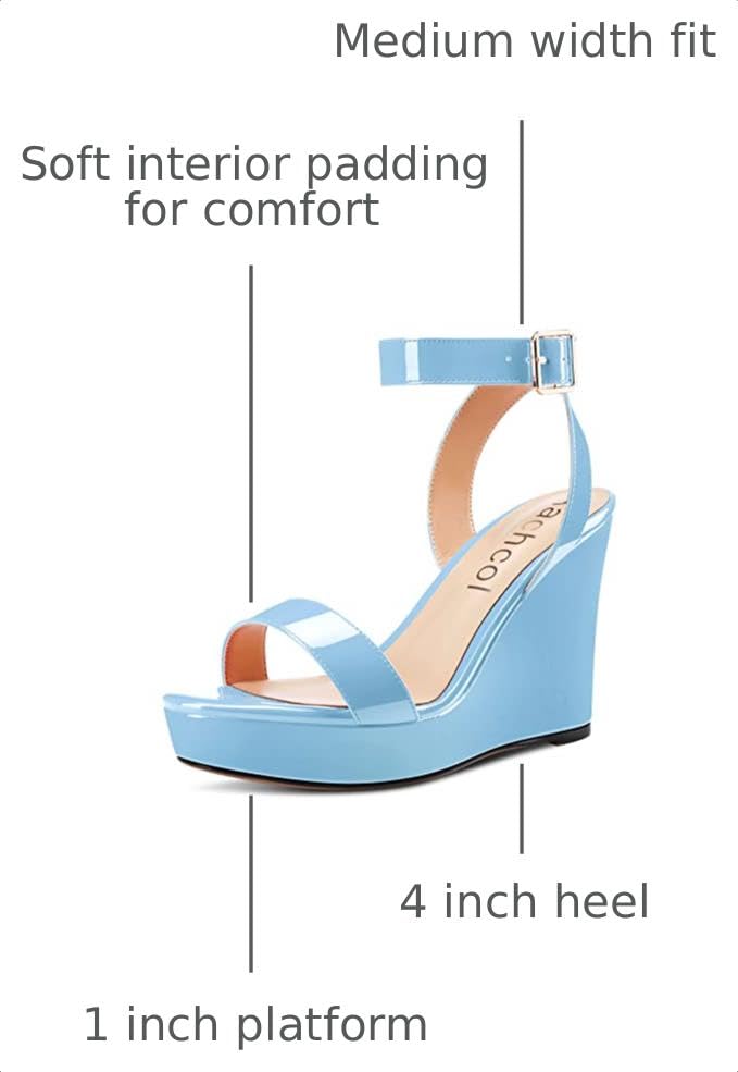 Image of Aachcol Women Platform Wedge Sandals Round Peep Open Toe Ankle Strap Slingback Two-Piece Chunky Block High Heel Dress Shoes Pumps Party Patent 4 Inch
