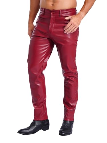 Mens Faux Leather Pants Wet Look Party Dance Straight Leg Trousers Steampunk Gothic Pants4