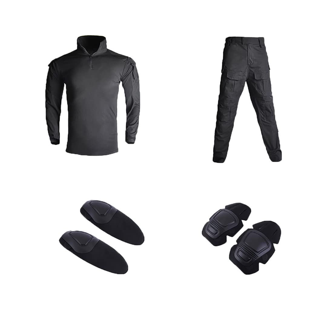 Chaquetas tácticas, trajes de combate, uniformes militares, ropa de caza, pantalones de entrenamiento + almohadillas para hombre, trajes negros XXL-80-90 kg