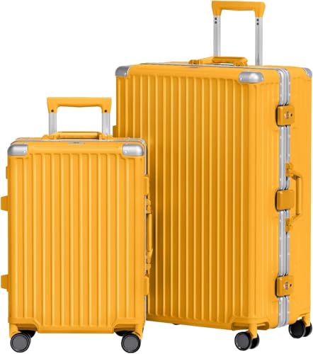 Image of AnyZip Luggage Sets 2 Piece Aluminum Frame Carry On and Checked Suitcase PC ABS Hard Shell TSA Lock No Zipper(Orange, 20 /28)