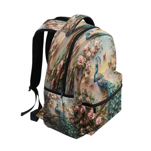 Peacock Butterfly Peony Backpack for School Boys Girls Adults Kids Bookbag Laptop Bag 15L2