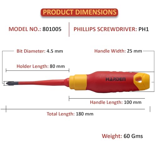 Image of Harden PH1x180mm Insulated Magnetic Phillips Screwdriver VDE 1000V - 801005