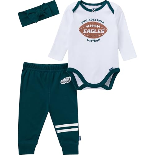 Image of Gerber NFL baby-girls 3-piece Onesie Bodysuit, Pants & Headband Set