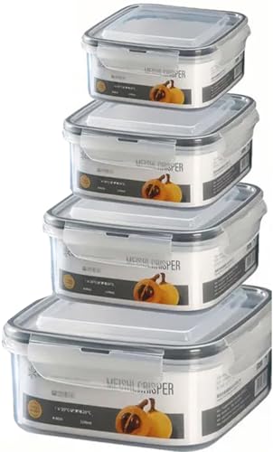 PREMIFY 4 Pcs Square Food Storage Containers Airtight Meal Prep Container Set with Lids Stackable BPA-Free Plastic Organizer Boxes for Kitchen & Fridge | 100% Leakproof