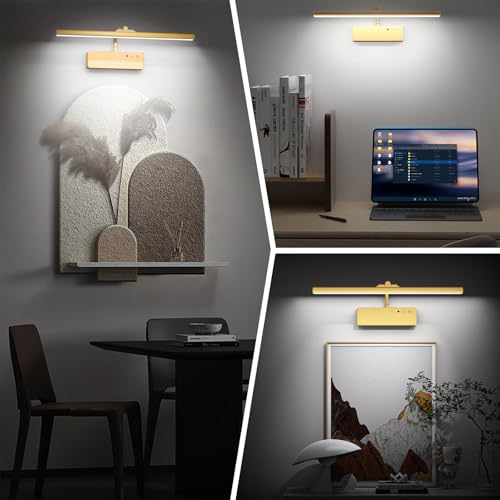 Racokky Picture Light, 15.35inch Wireless Rechargeable 5400mAh Battery Wall Light for Paintings, Picture Lights with Remote, 3 Color Modes and Dimmable Lights for Display, Gallery, Artwork(Gold) - Thumbnail 6