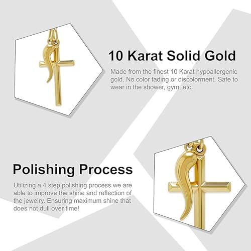 Gold Italian Horn Charm Cross Necklace- 10 Karat - Cornicello Pendant - Religious Cross2