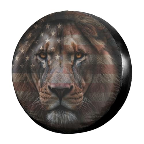 Image of Delerain Lion USA Flag Spare Tire Covers Waterproof Dust-Proof Spare Wheel Cover Universal Fit for Trailer, RV, SUV, Truck and Many Vehicle (17 Inch for Diameter 31 inch-33 inch)