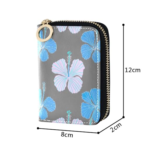 Ladies Womens Wallets Zip Around RFID Blocking Credit Card Holder Blue Hibiscus Flowers Gray Zipper Wallet with Coin Pouch3