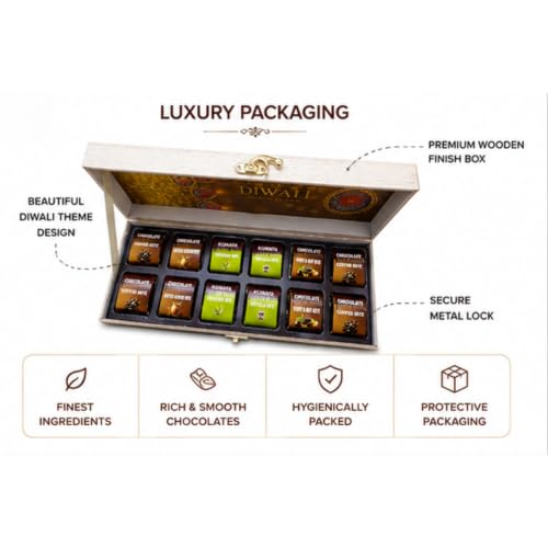Image of CHOCOTONIC Premium Assorted Chocolate Gift Box | 12 Individually Wrapped Chocolate Bites | Mixed Flavours | Festive Gift Pack for Diwali, Birthday, Anniversary & Corporate Gifting