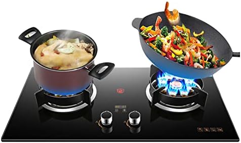 Tempered Glass Gas Cooktop 2 Burner, Drop-in Gas Stove Top, Gas Hob for Home Kitchen RVs Apartments Outdoor, 0-180 Minutes Timer, Easy to Clean, Black