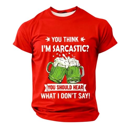 EMUKFD Maglietta divertente da uomo a maniche corte con vestibilità muscolare e scritta "St Patricks Day" (lingua italiana non garantita), Rosso, XXL