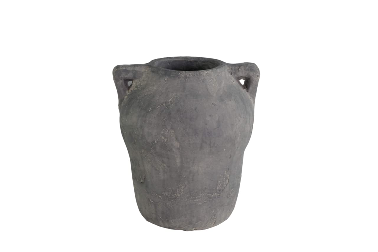 Terracotta Round Vase with Handles, Antique Grey Finish
