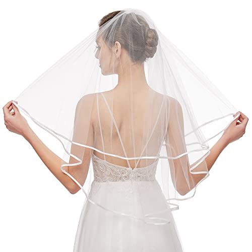 Nanchor Bridal Veil Women's Simple Tulle Short Wedding Veil Ribbon Edge with Comb for Wedding...