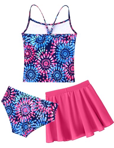 Image of Girls Swimsuit 3 Piece Sleeveless Bathing Suit Sets with Skirt Swimwear Rash Guard for Kids Beach UPF 50+ Sun Protection