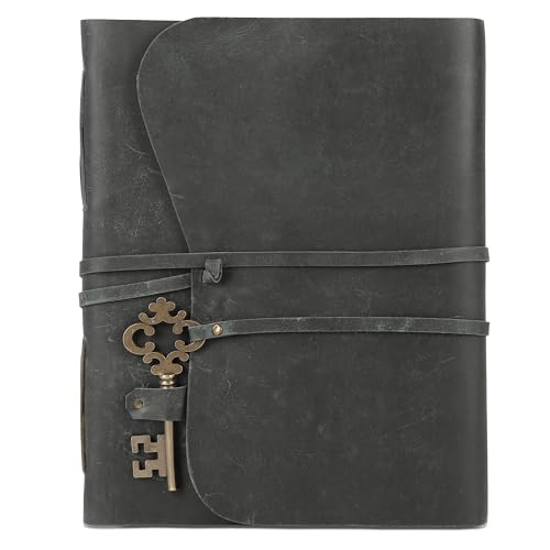 Leather Journal with Deckle Edge Paper 8x6 inch and Vintage Key | Handmade Writing Notebook Diary | Bound Daily Notepad for Men & Women Medium, Sketch/Writing pad for Artists