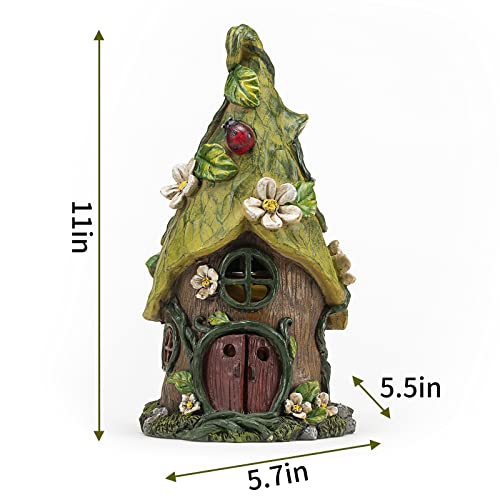 Aiiny Garden Decor For Outside,Large Fairy Outdoor Statues Solar Gnome Figurine Lights,11Inch Flower Resin Decorations,Green Tree House Sculptures Lawn Ornaments For Patio Yard Accessories #TOP6