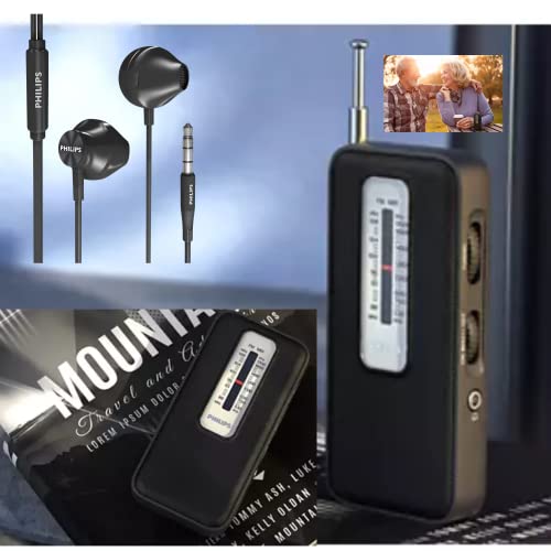 Philips Am Fm Battery Operated Portable Pocket Radio, Am Fm Compact Transistor Radios Player With Bonus Philips In-Ear Headphones (Black) #TOP4