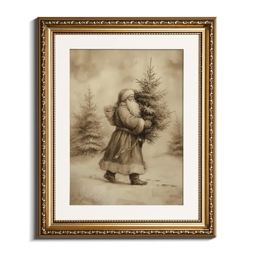 VIYYIEA Gold Framed Christmas Santa Wall Art Canvas Painting, 16×13 Inch