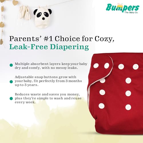 Image of Bumper Baby Reusable Cloth Diaper with Insert Pad | Leak-Proof, Super Absorbent & Ultra Soft | Adjustable & Washable Cloth Diaper | Prevent Rashes | Freesize 5-17Kg | (3M-3Y), Pack of 4, Red