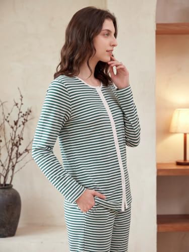 Image of Latuza Women's Petite Cotton Pajama Set Striped Button Down Pjs