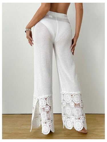 Verdusa Women's Contrast Lace Crochet Sheer Swim Coverups Paisley High Rise Split Pants2