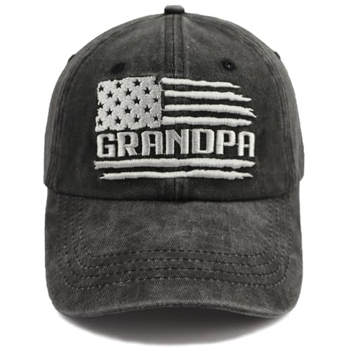 Image of Grandpa American Flag Hats for Men, Best Dad Birthday Gifts for Grandfather, Adjustable Embroidered Cotton Baseball Cap
