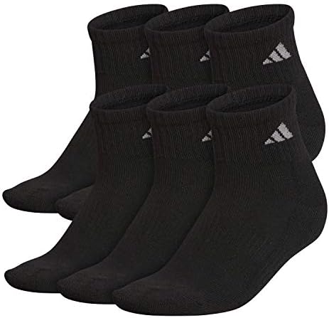 adidas womens Athletic Cushioned Quarter Socks With Arch Compression (6-Pair), Black/Aluminum 2, Medium