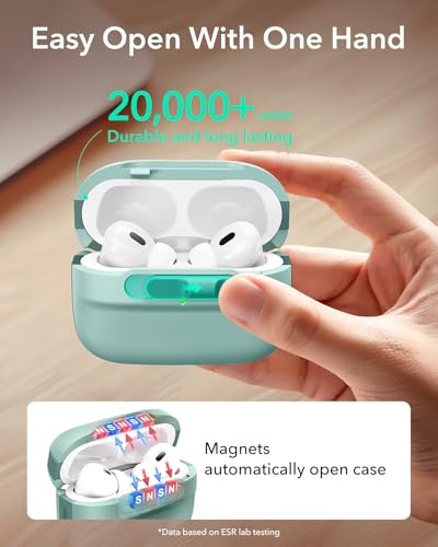 Image of ESR for AirPods Pro 2 Case (2023 /2022 /2019, 2nd /1st Gen), Compatible with Airpods Pro 2 (USB-C /Lightning Cable), MagSafe Ready, Magnetic Lid Lock, Full Drop Protection Cover with Lanyard, Green