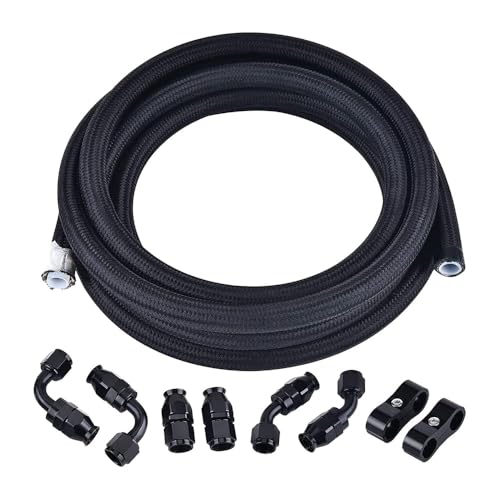 Image of EVIL ENERGY 12AN PTFE Fuel Line Kit,AN12 E85 Nylon Braided Fuel Hose Black 10FT