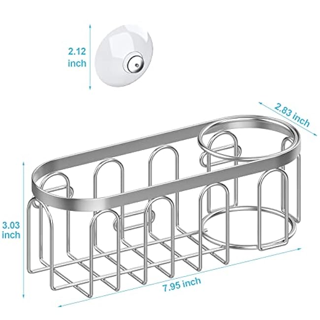 Yazoni 2-in-1 Sponge Holder for Kitchen Sink, Suction Cup Kitchen Caddy, No Drill Rustproof Sink Organizer for Place Dishwashing Brush Soap and Sponge (Silver)