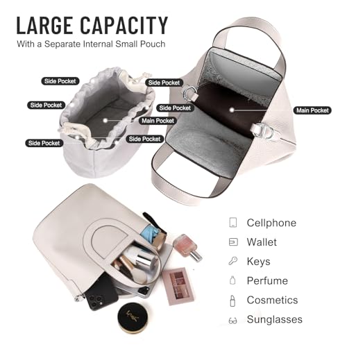 Genuine Leather Purse for Women: Designer Crossbody Bucket Bags for Ladies - Fashion Top-handle Handbag for Travel Work(Ivory White)4