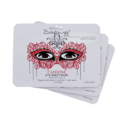 The Crème Shop Korean Skincare Beauty Full Facial Advanced Sheet Daily Natural Essence easy-to-use Soothing - Brightening & Anti-Dark Circles Caffeine Eye Sheet Mask 3 Piece Set