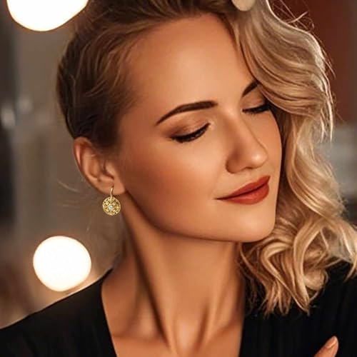Eloqueen 14K Gold Drop Earrings Dangle Earrings for Women Leverback Dangle with Cubic Zirconia with Engraved Details 14K Gold Earring for Women3