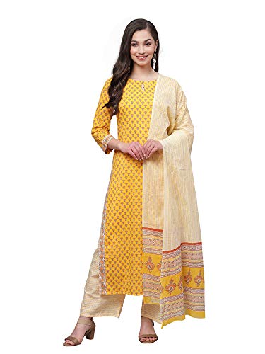 Image of INDO ERA Women's Embroidered Straight Kurta Pant With Dupatta Set