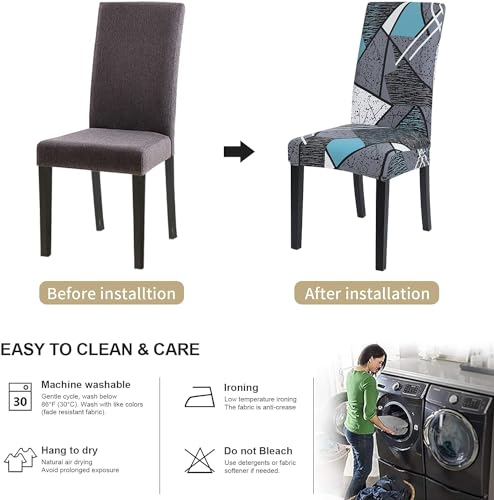Image of Styleys Chair Covers for Dining Room, Stretch Dining Chair Cover, Washable Spandex Kitchen Chair Slipcovers (Set of 6, Grey /Blue Prism, SD3208)