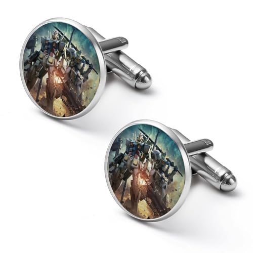1ペア カフスボタン 機動戦士ガンダム ラウンド型 CUFFLINK スーツ用 シャツアクセサリー メンズ フォーマル ビジネス プレゼント 紳士用 シルバー 合金 アンティーク風 おしゃれ ギフト