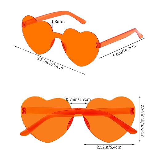 Fengek 6 Pcs Heart Shape Sunglasses Frameless Transparent Glasses Party Favors for Women, Orange3