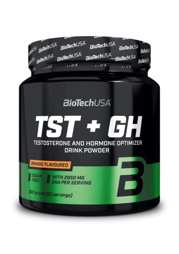 BioTechUSA TST + GH, Singular contenido de sustancia activa, fórmula en polvo que regula el funcionamiento hormonal con aminoácidos, minerales funcionales y vitaminas B, 300 g, Naranja