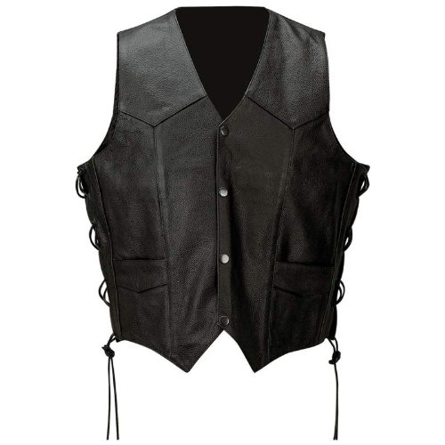 Men's Solid Genuine Buffalo Leather Vest with Eagle Head and Side Laces2