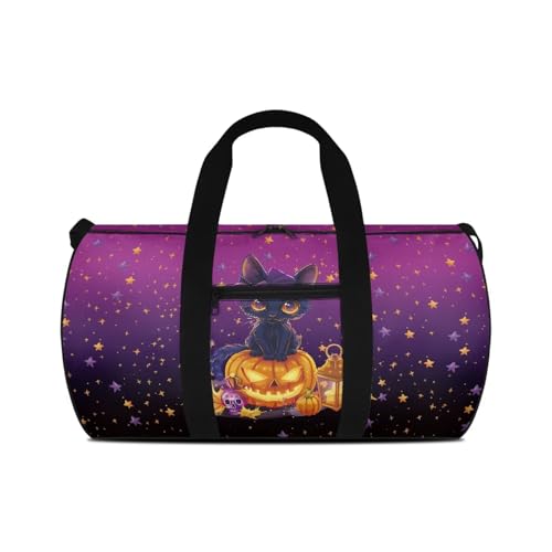 Halloween Duffle Bag Black Cat Travel Duffle Bag for Women Collapsible Travel Bag Carry On Luggage Bag Waterproof Sports Yoga Bag Lightweight Weekender Overnight Tote Bag