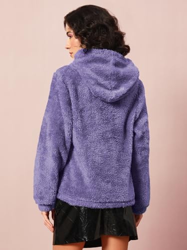 Image of THE DRY STATE Women's Basic Fit Teddy Fur Hoodie with Kangaroo Pocket