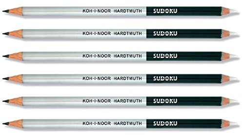 Koh-I-Noor SUDOKU / CROSSWORD Lead Pencils. 2B Leads / Erasers Pack 6 in Silver