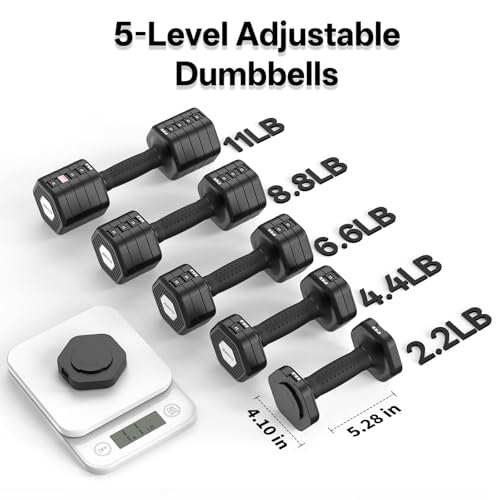 Image of JOROTO 5-in-1 Adjustable Dumbbell Set, 8LB /11LB Pair Adjustable Weights for Women at Home, 1s-Adjust Dual Locking Stable Hand Weights with TPE Soft Handle, Home Gym, Rehab, Pilates, Yoga, Strength Training