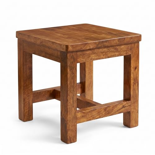 Image of CARTADEN Wooden Stool for Sitting, 11.5 in Solid Wood Chair Footrest Crafted Hand-Painted Stool for Living Room Bedroom Playroom Furniture Step Stool for Adult Toddler Children Square Corner