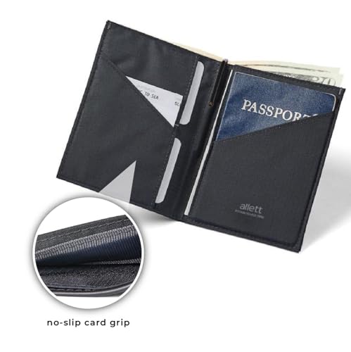 Image of Allett Travel Wallet, Jet Black | Nylon, Thin Bifold, RFID Blocking, Minimalistic, Front Pocket | Holds Up To 10 Cards & Passport | For Men & Women
