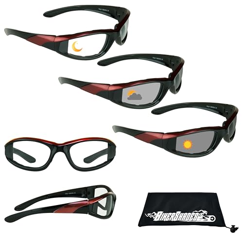 Bikershades Motorcycle Transitional Sunglass Men Women Safety Photochromic Clear to Smoke Lens