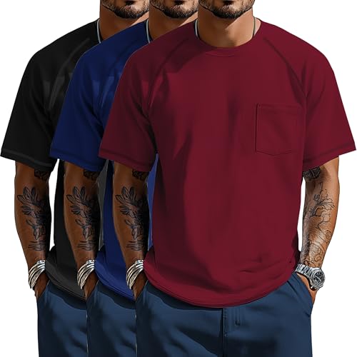 Neer 3 Pack Big and Tall Shirts for Men with Pocket XL-5XL Plus Size Crew Neck Raglan Short Sleeve Summer Casual T Shirts Tee
